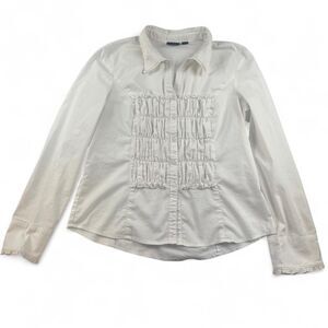 Tribal Women’s White Ruffle Button Up Shirt Size 14 Long Sleeve Classic